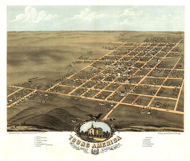 Historic Map - Young America, IL - 1869, image 1, World Maps Online