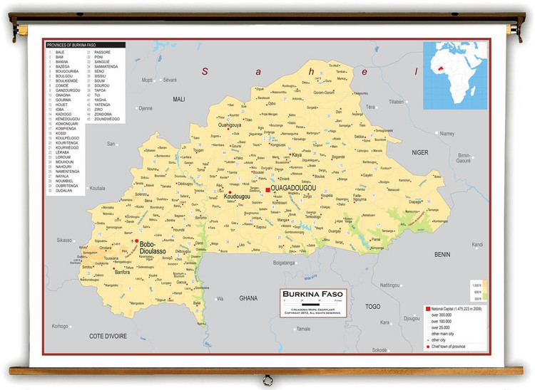 Burkina Faso Physical Educational Map from Academia Maps, image 1, World Maps Online