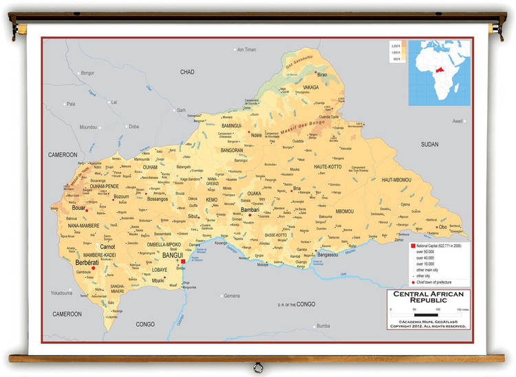 Central African Republic Physical Educational Map from Academia Maps, image 1, World Maps Online