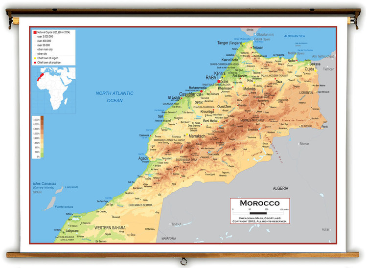 Morocco Physical Educational Map from Academia Maps, image 1, World Maps Online