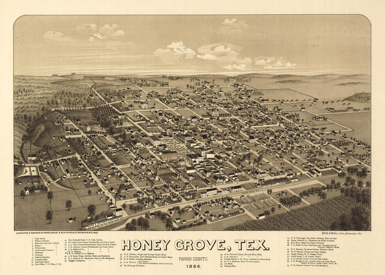 Historic Map - Honey Grove, TX - 1886, image 1, World Maps Online