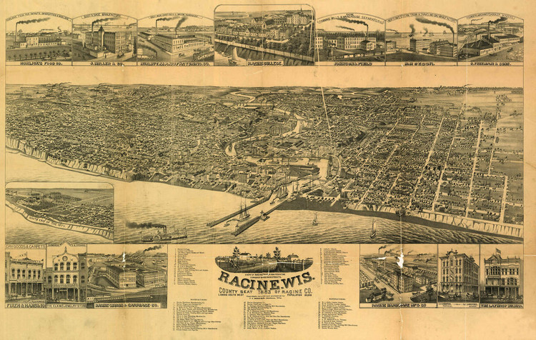 Racine, WI Vintage Map Print (1883)| World Maps Online