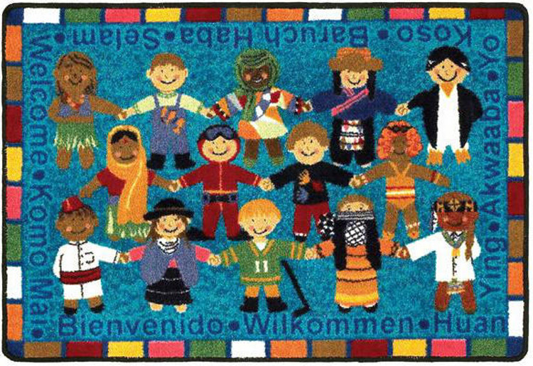 Welcome in Many Languages Educational Classroom Rug, image 1, World Maps Online