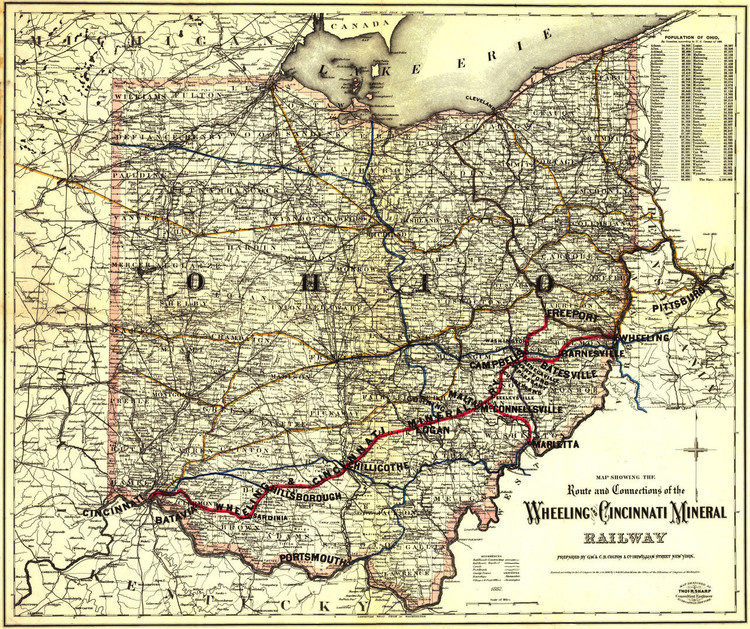 Historic Railroad Map Of Ohio 1882 Wheeling And Cincinnati Mineral   1W OH RR2 1882  53512  79181.1682723240 