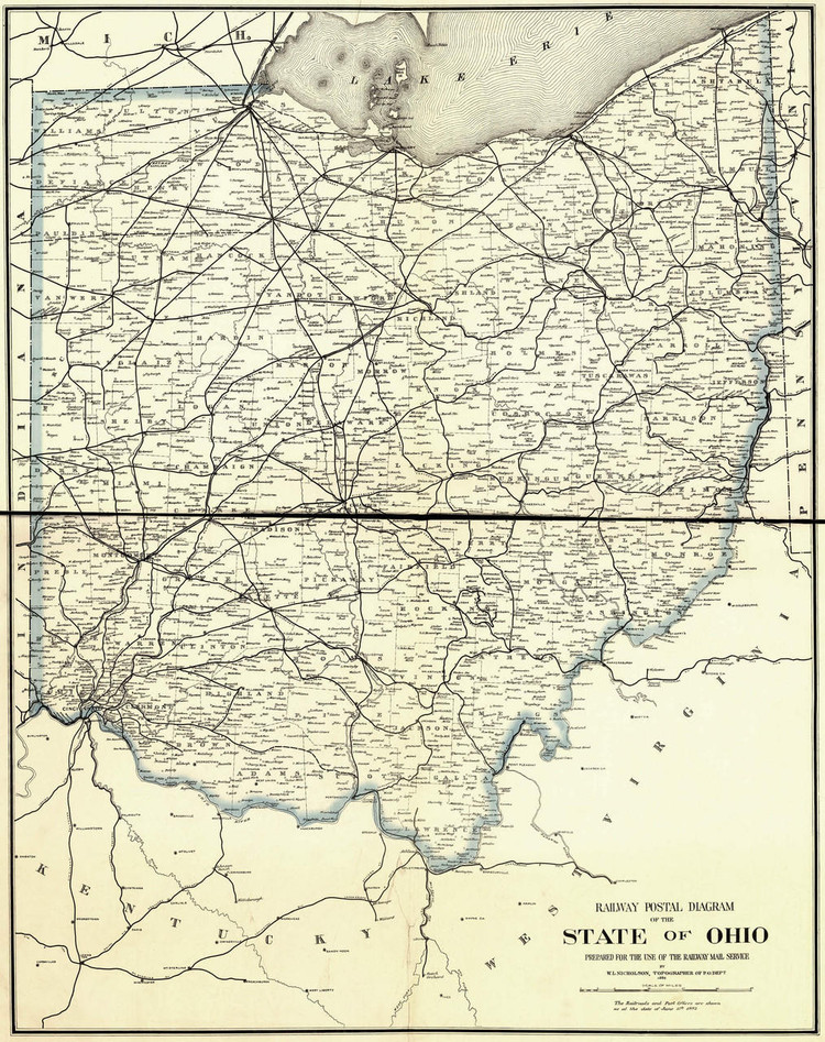 Historic Railroad Map of Ohio - 1882 - Railway Mail Service, image 1, World Maps Online