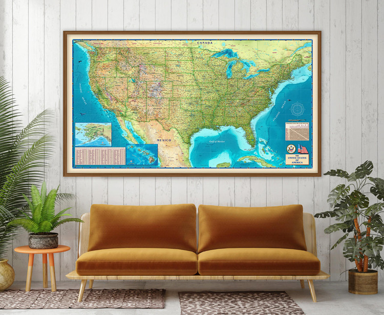 United States Physical Wall Map from Compart Maps, image 1, World Maps Online
