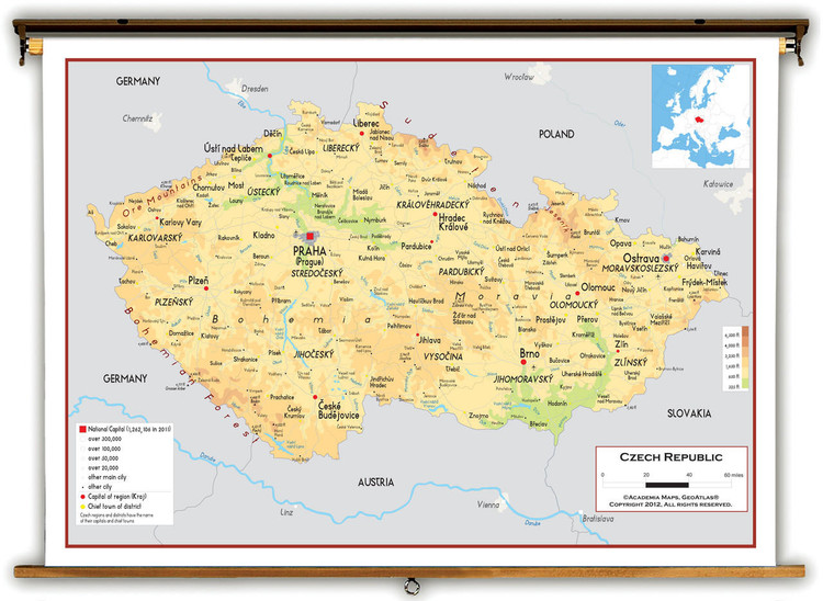 Czech Republic Physical Educational Map from Academia Maps, image 1, World Maps Online