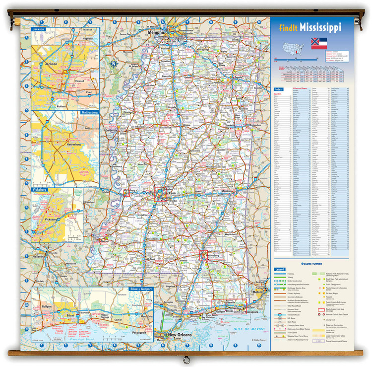 Mississippi Reference Spring Roller Map, image 1, World Maps Online