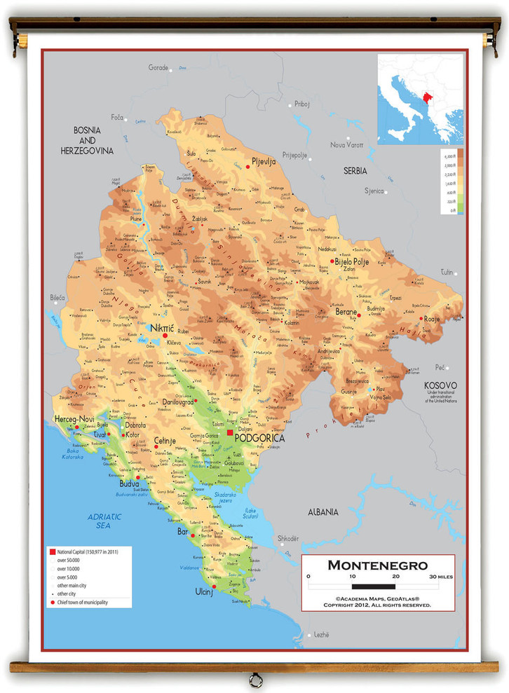 Montenegro Physical Educational Map from Academia Maps | World Maps Online