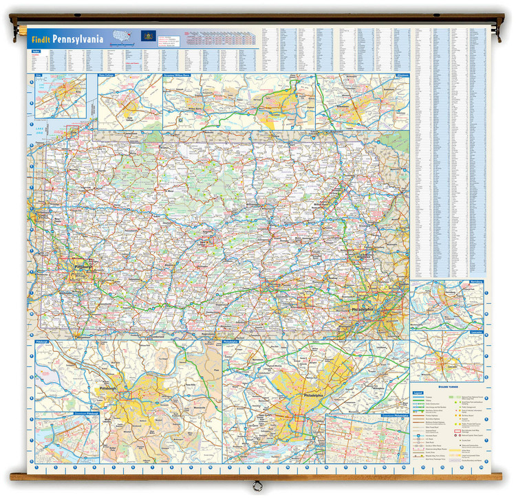 Pennsylvania Reference Spring Roller Map, image 1, World Maps Online