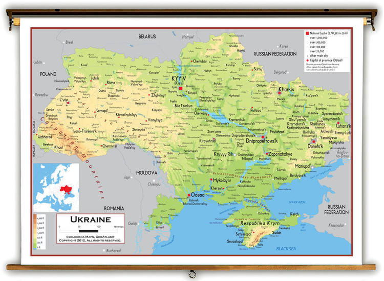 Ukraine Physical Educational Map from Academia Maps, image 1, World Maps Online