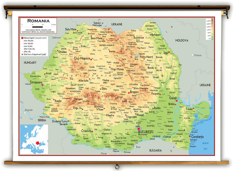 Romania Physical Educational Map from Academia Maps, image 1, World Maps Online