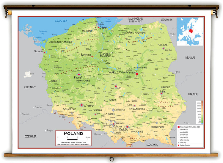 Poland Physical Educational Map from Academia Maps, image 1, World Maps Online