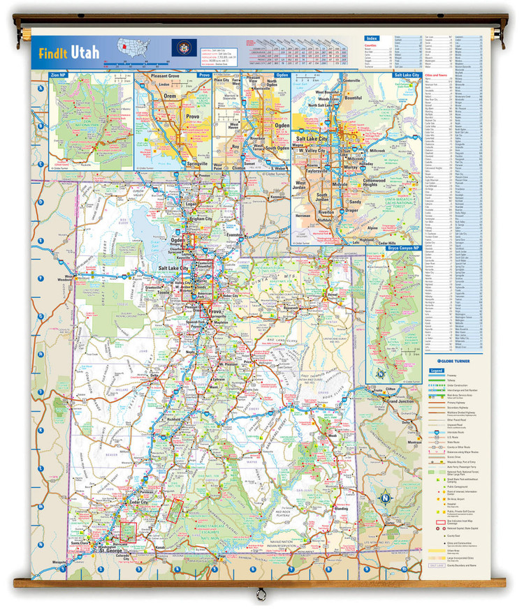 Utah Reference Spring Roller Map, image 1, World Maps Online