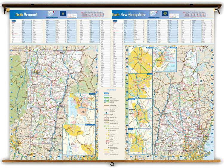 New Hampshire & Vermont Reference Pull-Down Map, image 1, World Maps Online