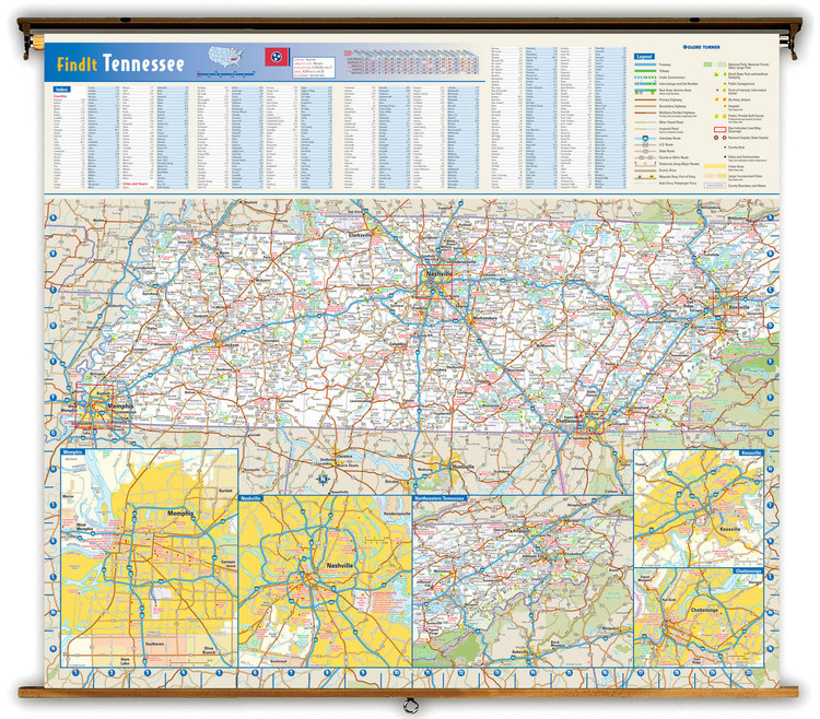 Tennessee Reference Spring Roller Map, image 1, World Maps Online