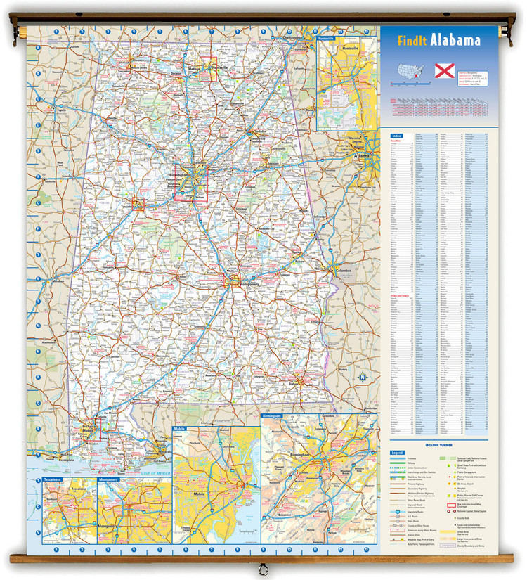 Alabama Reference Spring Roller Map, image 1, World Maps Online