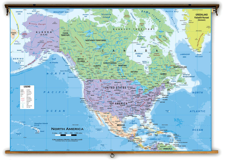 North America Political Classroom Wall Map from Academia Maps, image 1, World Maps Online