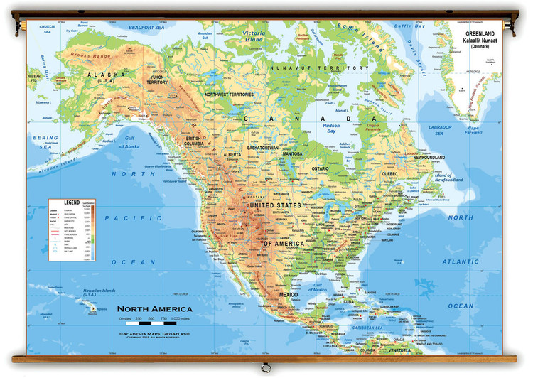 North America Physical Classroom Wall Map from Academia Maps, image 1, World Maps Online