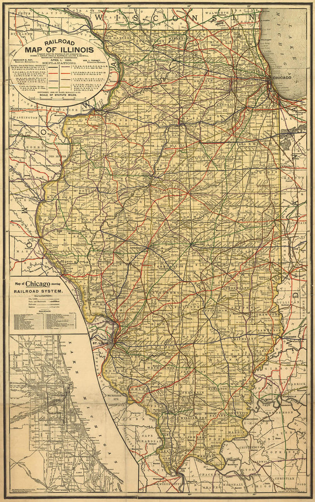 Historic Railroad Map of Illinois - 1898, image 1, World Maps Online