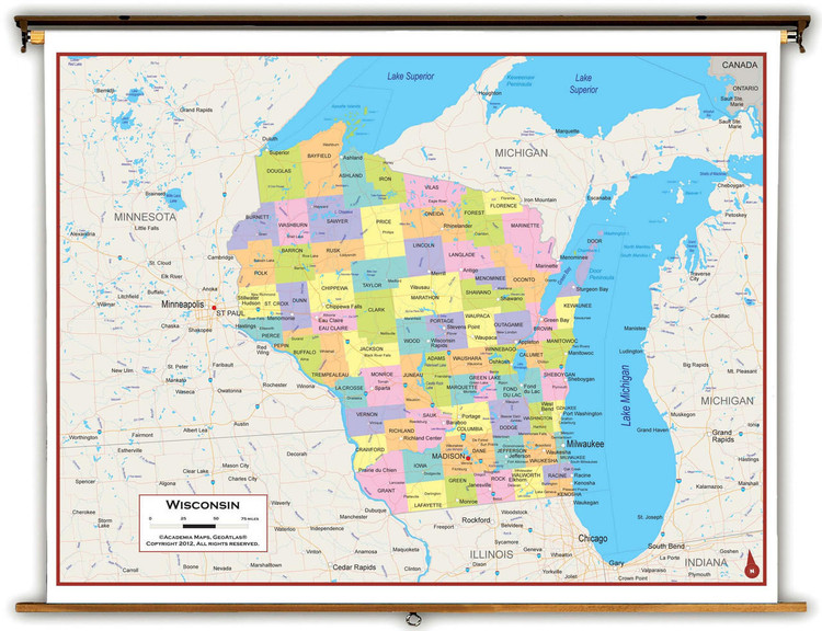 Wisconsin Political Spring Roller Map, image 1, World Maps Online