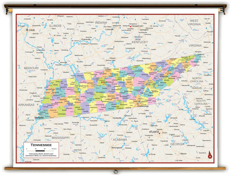 Tennessee Political Spring Roller Map, image 1, World Maps Online