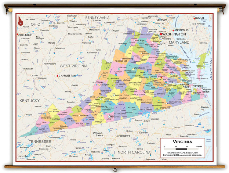 Virginia Political Spring Roller Map, image 1, World Maps Online