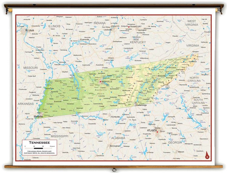 Tennessee Physical Pull-Down Map, image 1, World Maps Online