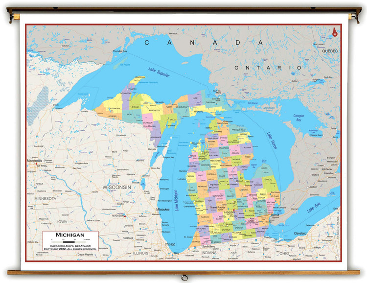 Michigan Political Spring Roller Map, image 1, World Maps Online