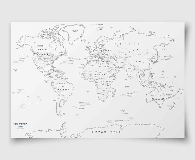 World Coloring Map for Kids -  Wall Map Archival Paper Print