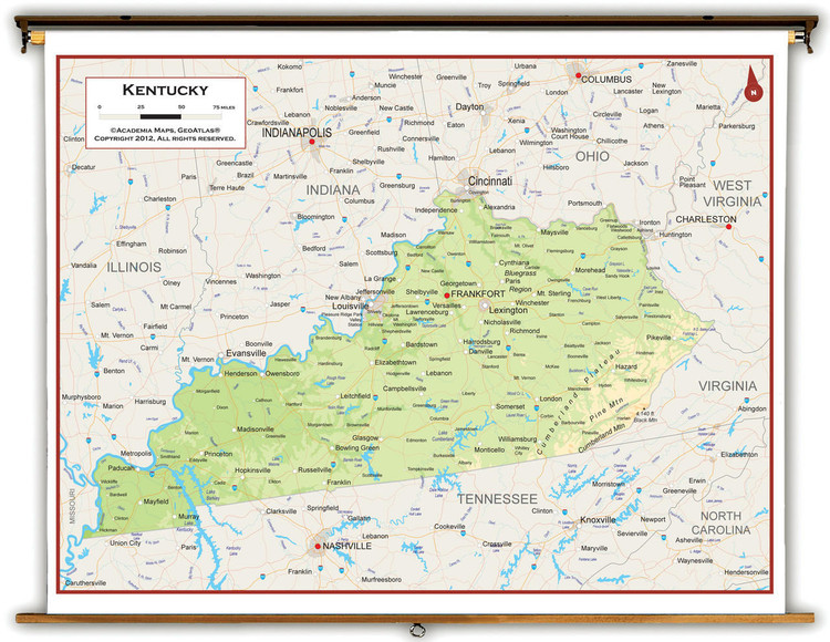 Kentucky Physical Pull-Down Map, image 1, World Maps Online