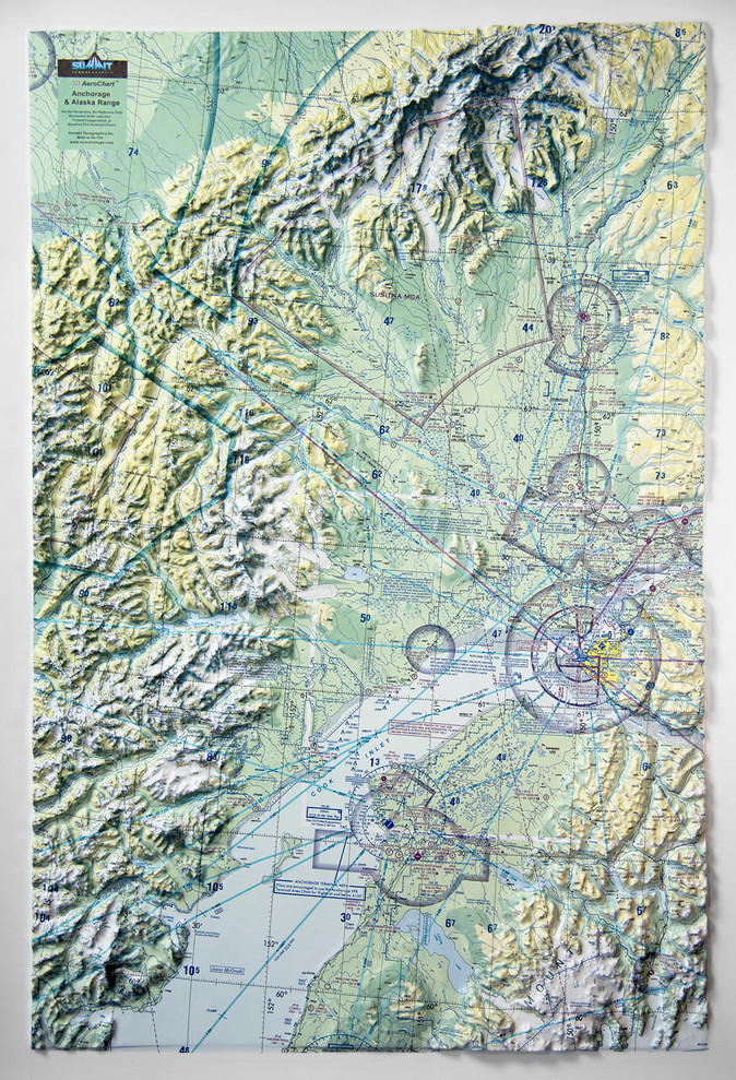 Anchorage & Alaska Range Aeronautical Raised Relief Map, image 1, World Maps Online
