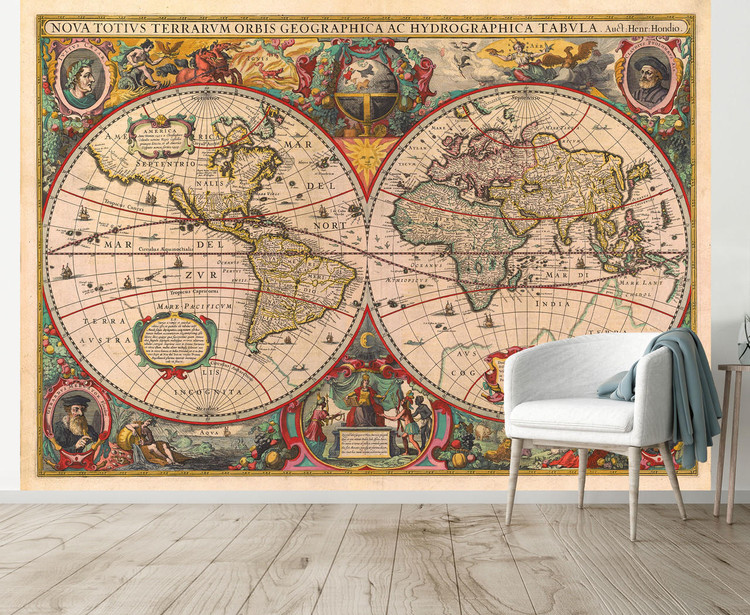 Antique World Map Mural - Old World 1630 Wallpaper Map, image 1, World Maps Online