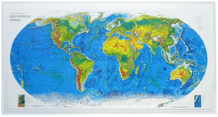 Geophysical 3D Raised Relief World Map by Hubbard Scientific