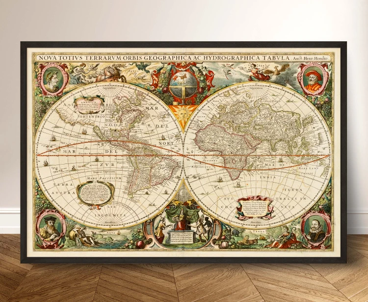 Old World Map - 1641 - Antique Fine Art Reproduction Print - Black Frame Framed