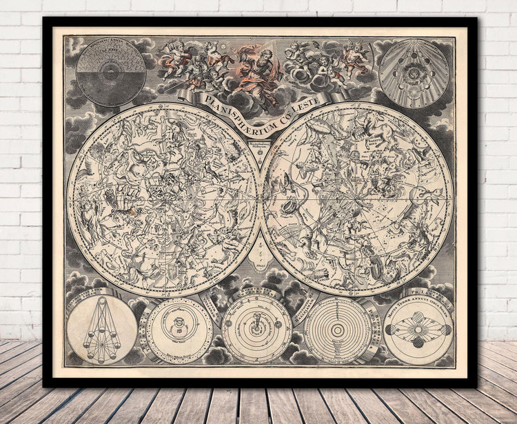 Antique 1744 Celestial Map "Planisphaerium Coeleste" - Old Constellation Chart, image 1, World Maps Online