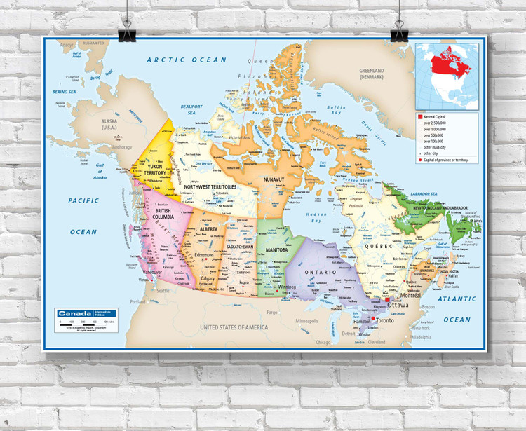 Canada Intermediate Political Classroom Wall Map, World Maps Online