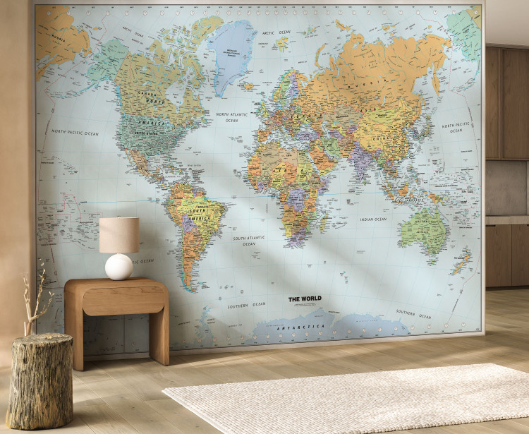 Classic World Political Map Mural - Large Peel & Stick Removable Wallpaper Map in Room