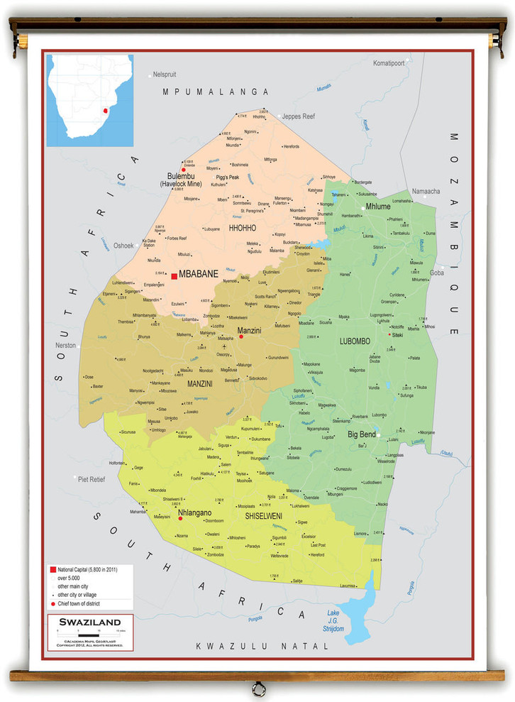 Swaziland Political Educational Map from Academia Maps, image 1, World Maps Online