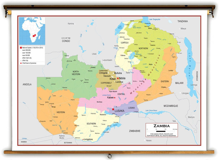 Zambia Political Educational Map from Academia Maps, image 1, World Maps Online