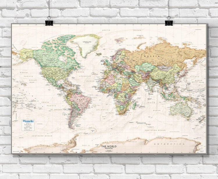 Beige Oceans Antique Style World Political Wall Map Print, image 1, World Maps Online