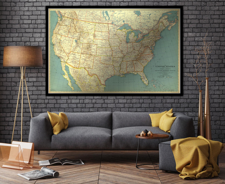 National Geographic Vintage 1933 Map Print of the United States, image 1, World Maps Online
