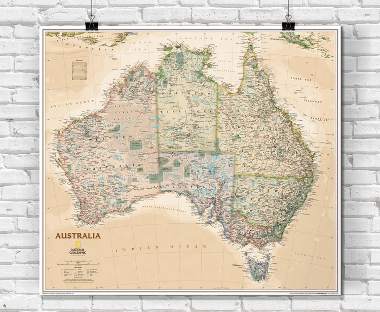 National Geographic Australia Executive Political Wall Map