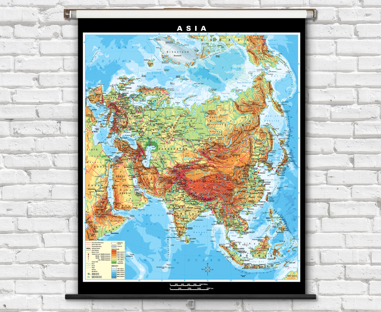 Asia Physical Classroom Map on Spring Roller by Klett-Perthes