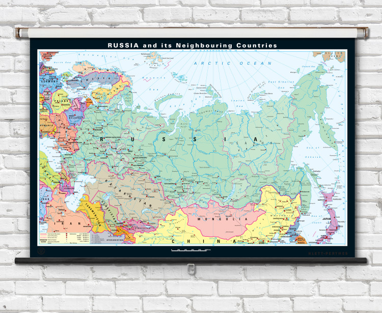 Russia and Surrounding Countries Political Classroom Map on Spring Roller by Klett-Perthes