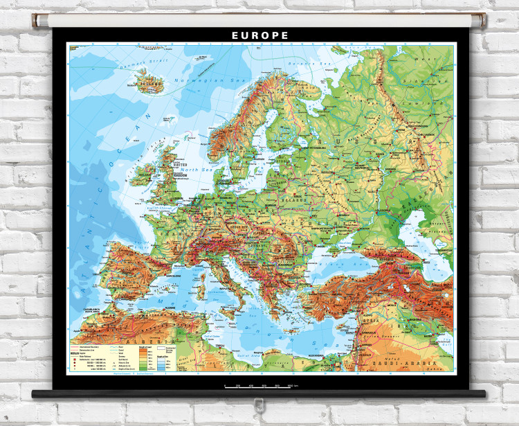 Europe Physical Classroom Map on Spring Roller by Klett-Perthes