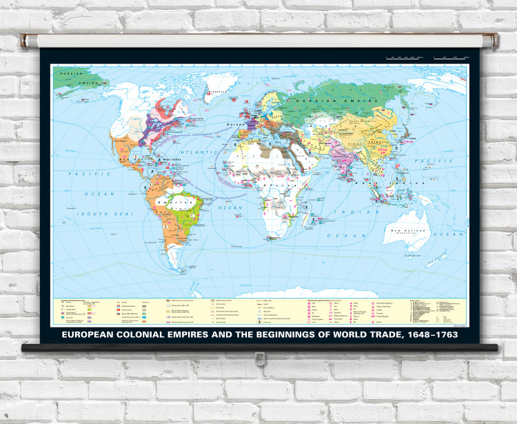 European Colonial Empires and the Beginning of World Trade, 1648-1763 - 74" x 50" History Classroom Map