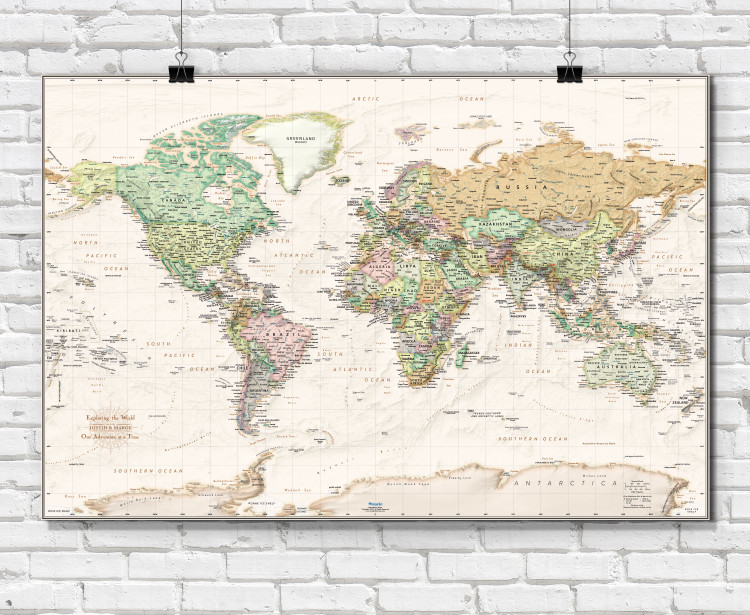 Personalized World Classic Beige Ocean World Wall Map