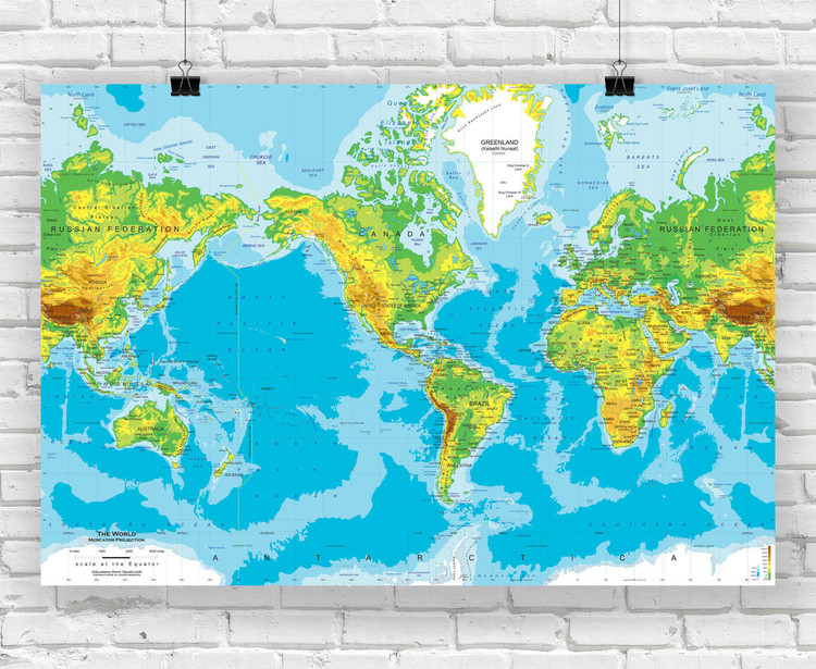 World Map Physical Wall Chart Paper Print Maps Images Of Usa Map