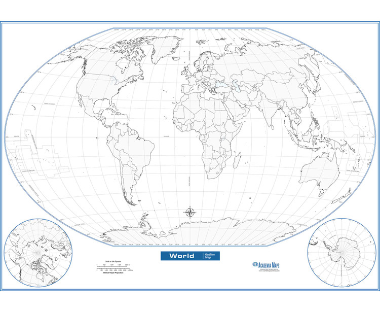 World outline map laminated vinyl classroom map dry erase wallpaper mural